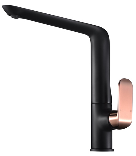 [43287] Kara Matt Black Sink Mixer With Rose Gold Handle Lead Free