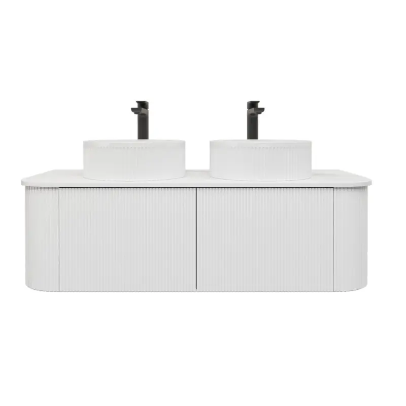 Kiama 1200mm Matte White Two Drawers Curved Wall Hung Vanity Cabinet Only