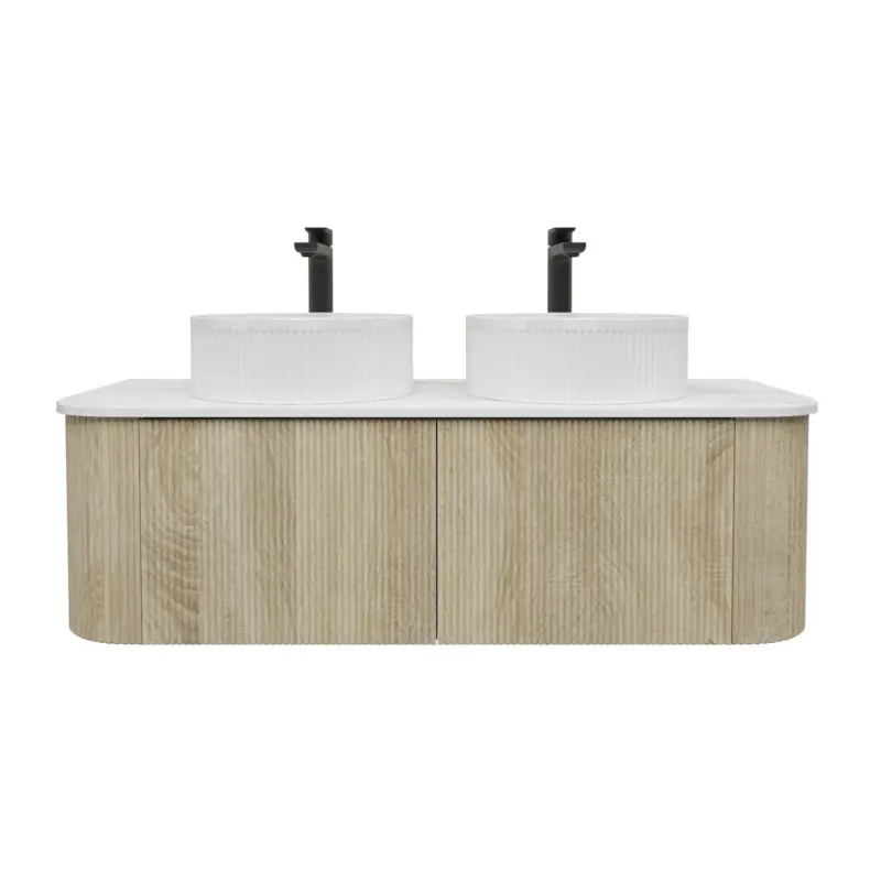 [93392/KC125W-WO] Kiama 1200mm White Oak Two Drawers Curved Wall Hung Vanity