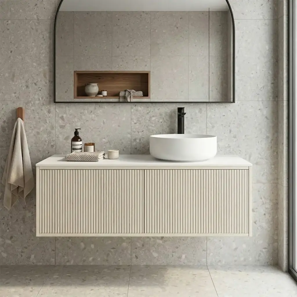 [93274/K125LW-CO] Kiama 1200mm Coastal Oak One Left DrawerOne Right Door Wall Hung Vanity Cabinet Only