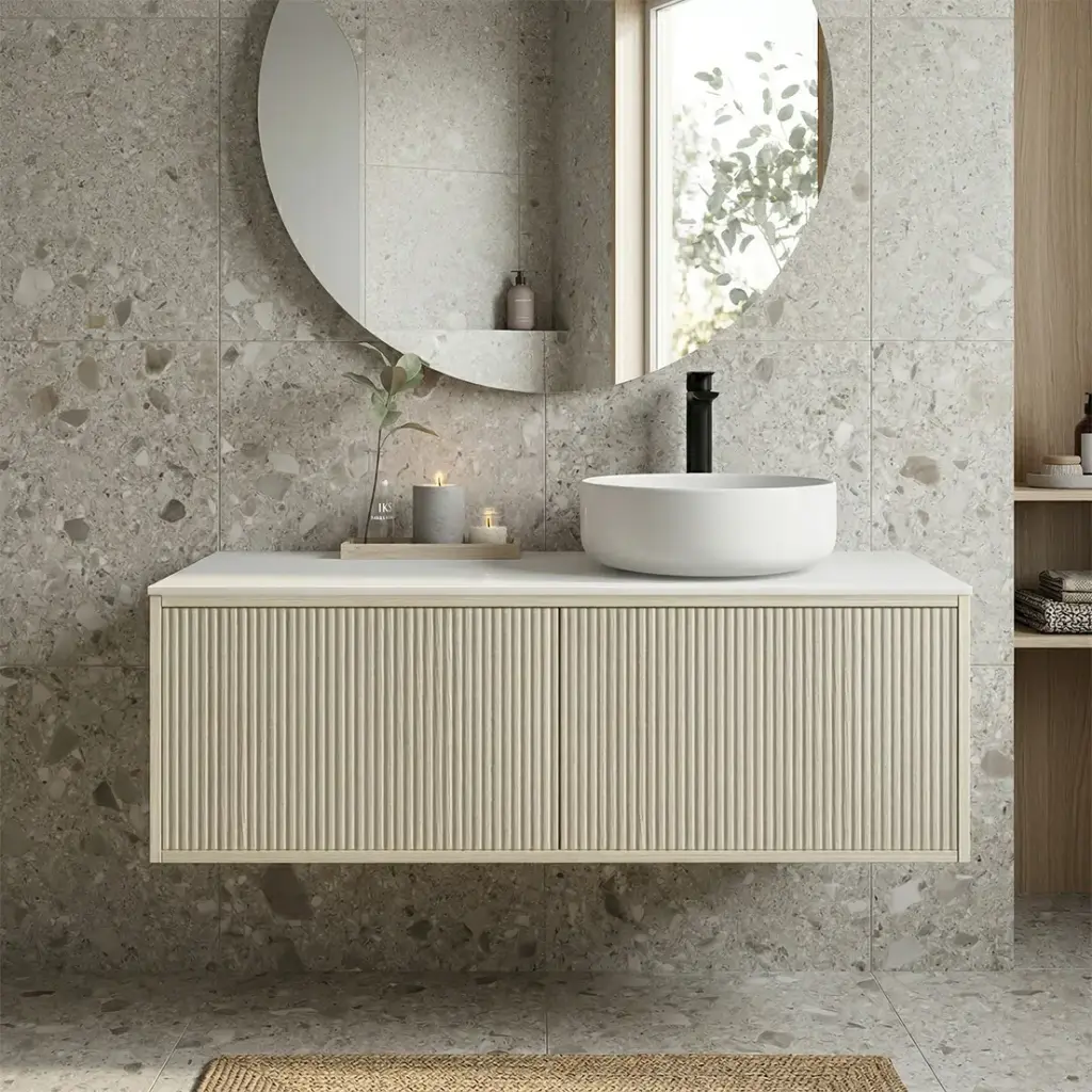 [93275/K125RW-CO] Kiama 1200mm Coastal Oak One Right Drawer One Left Door Wall Hung Vanity Cabinet Only