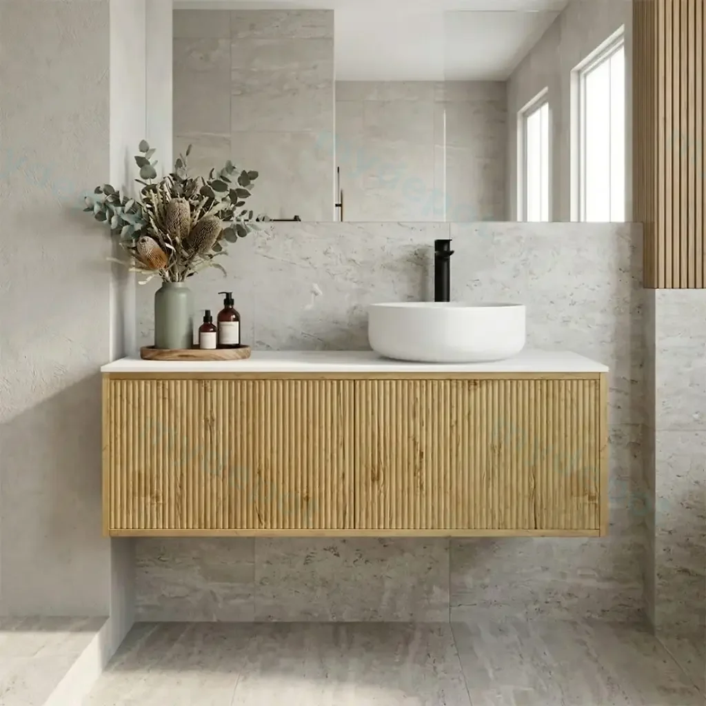Kiama 1200mm Prime Oak One Left DrawerOne Right Door Wall Hung Vanity Cabinet Only