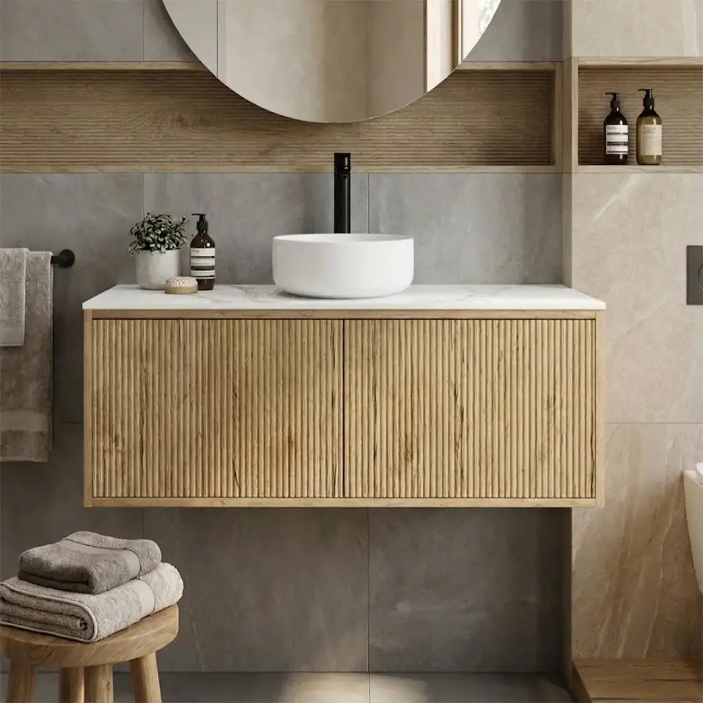 [93268/K125RW-PO] Kiama 1200mm Prime Oak One Right Drawer One Left Door Wall Hung Vanity Cabinet Only