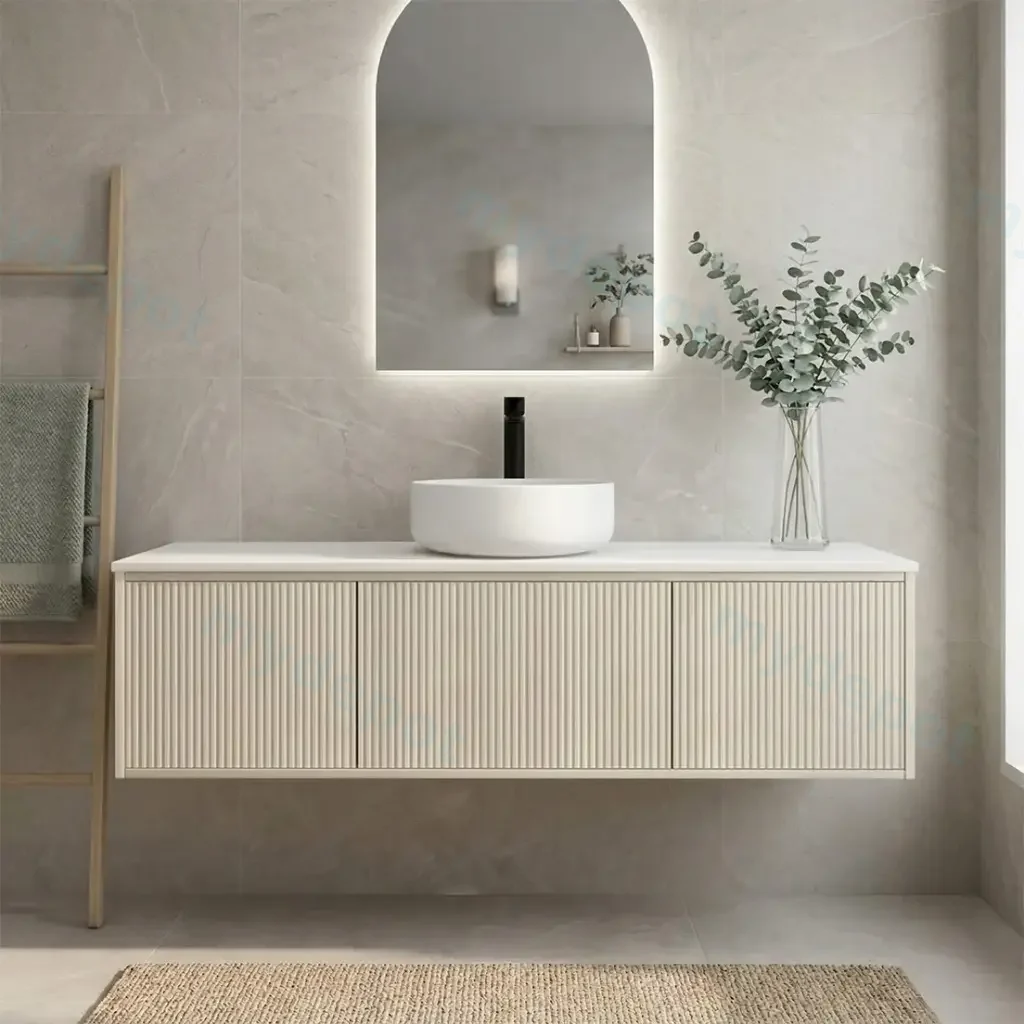 [93276/K155W-CO] 1500mm Kiama Coastal Oak Middle Door Wall Hung Vanity Cabinet Only