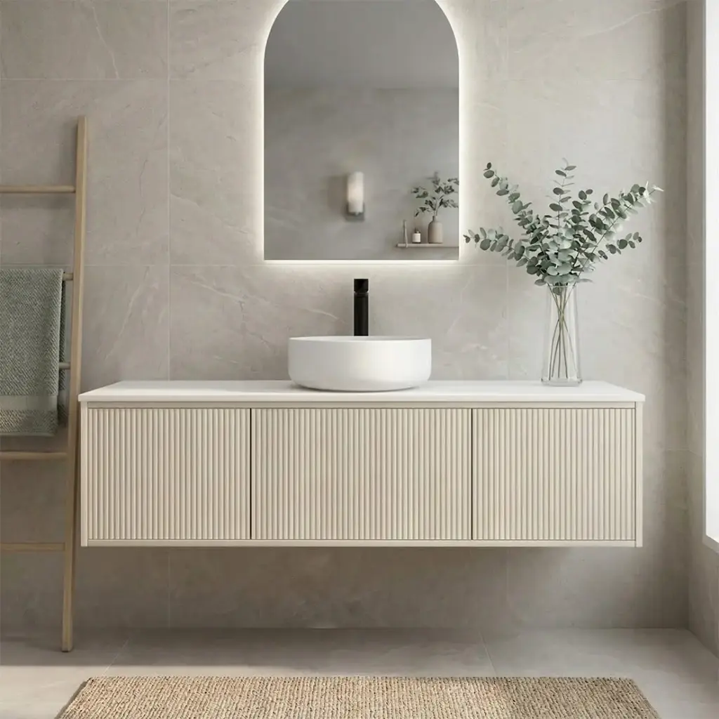 [93276/K155W-CO] 1500mm Kiama Coastal Oak Middle Door Wall Hung Vanity Cabinet Only