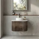 Kiama 600mm Dark Oak One Door Curved Wall Hung Vanity Cabinet Only