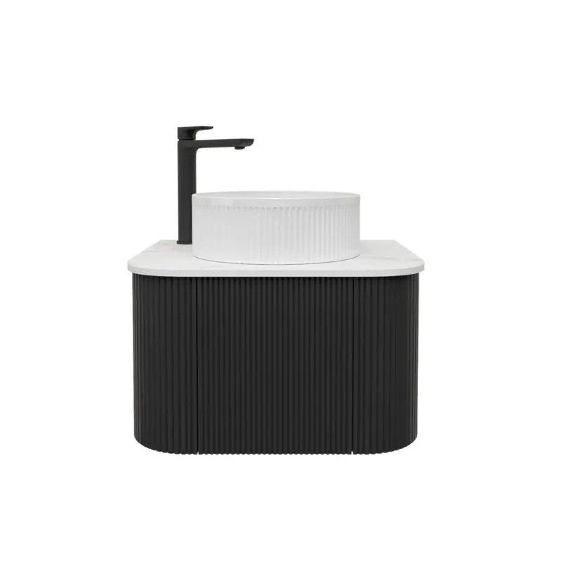 Kiama 600mm Matte Black One Door Curved Wall Hung Vanity Cabinet Only