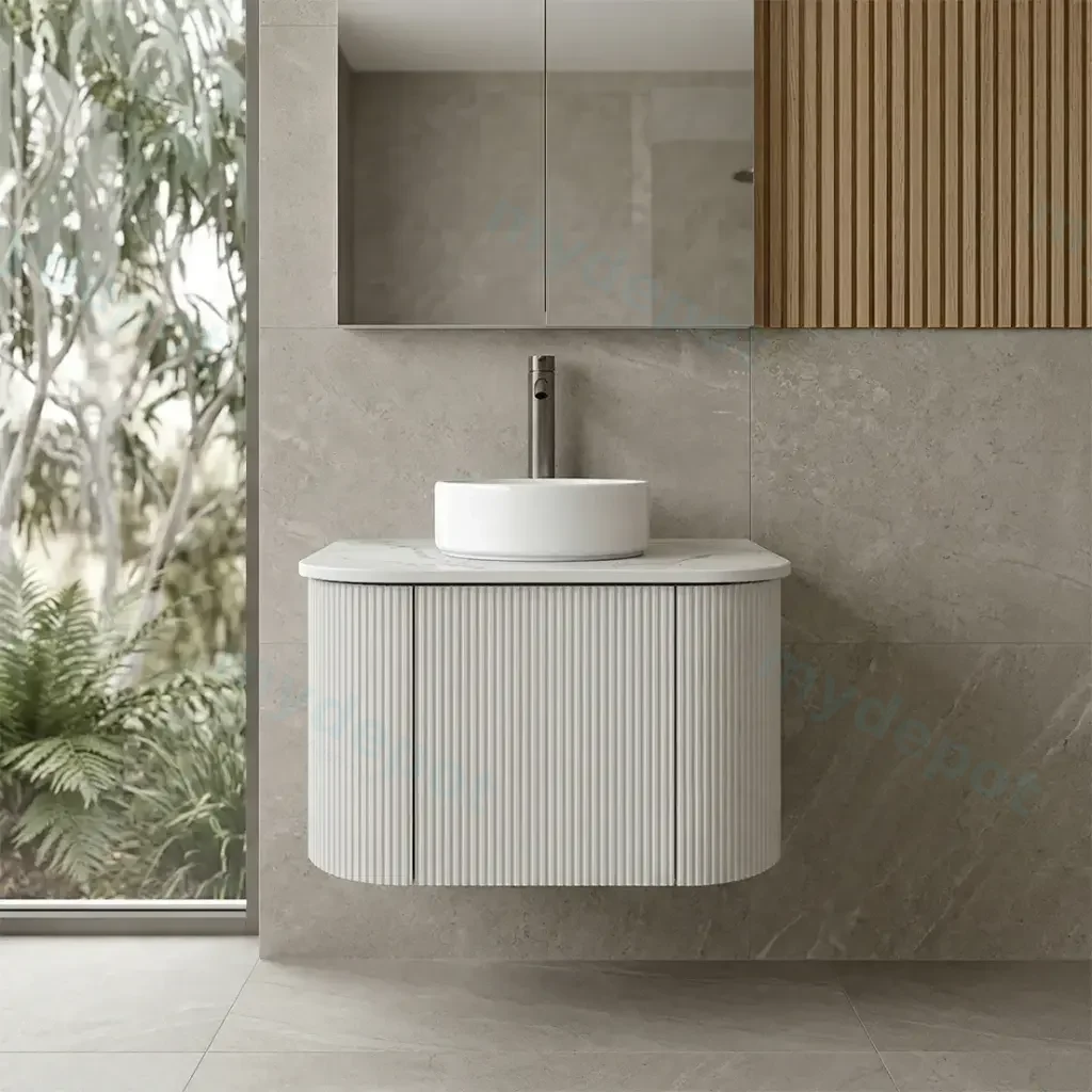 [93379/KC65W-MW] Kiama 600mm Matte White One Door Curved Wall Hung Vanity Cabinet Only