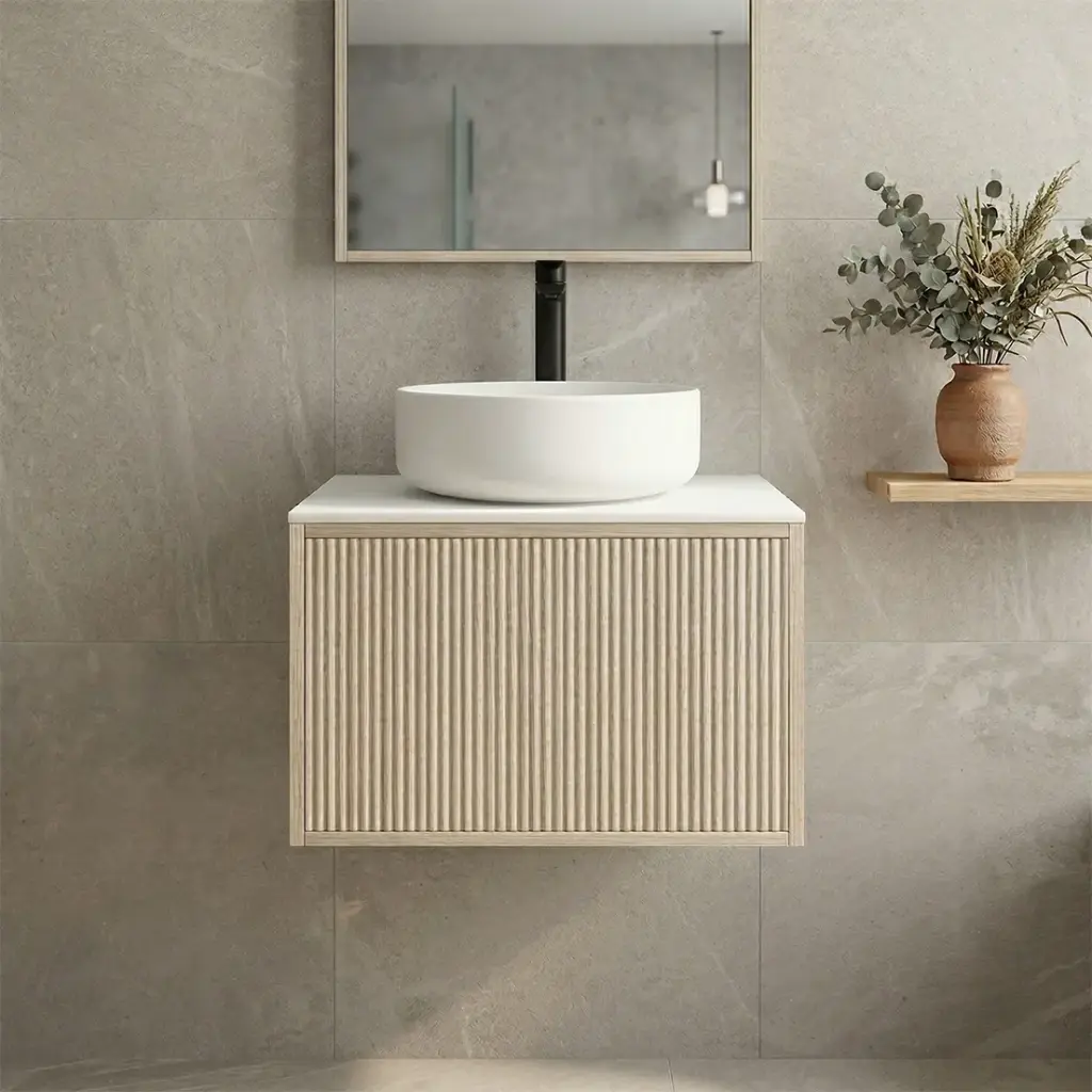 [93270/K65W-CO] Kiama 600mm Coastal Oak One Drawer Wall Hung Vanity Cabinet Only