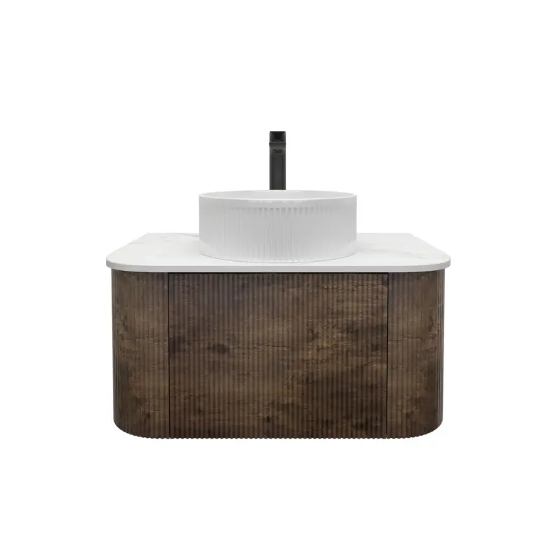 Kiama 750mm Dark Oak One Drawer Curved Wall Hung Vanity Cabinet Only