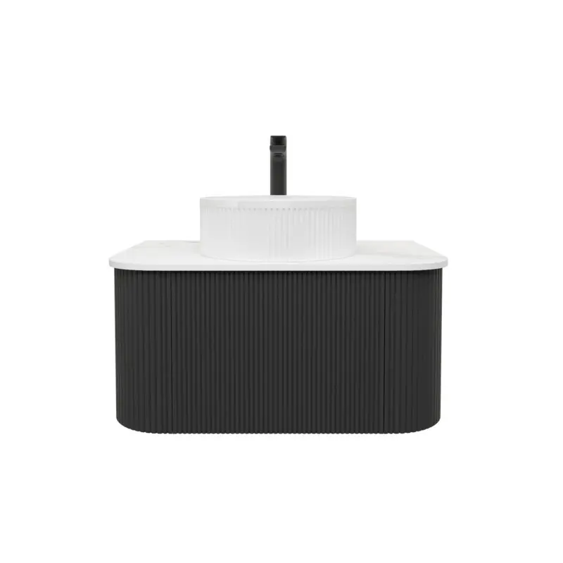 [93385/KC75W-MB] Kiama 750mm Matte Black One Drawer Curved Wall Hung Vanity Cabinet Only