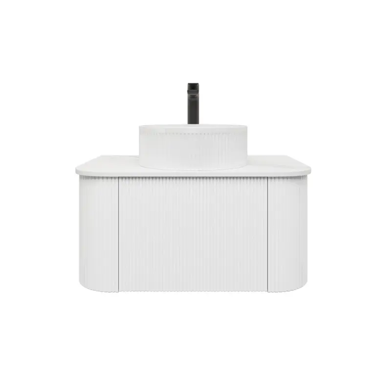 Kiama 750mm Matte White One Drawer Curved Wall Hung Vanity Cabinet Only