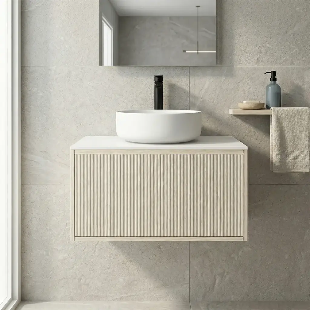 [93271/K75W-CO] Kiama 750mm Coastal Oak One Drawer Wall Hung Vanity Cabinet Only