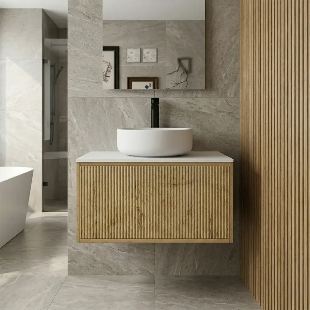 [93264/K75W-PO] Kiama 750mm Prime Oak One Drawer Wall Hung Vanity Cabinet Only