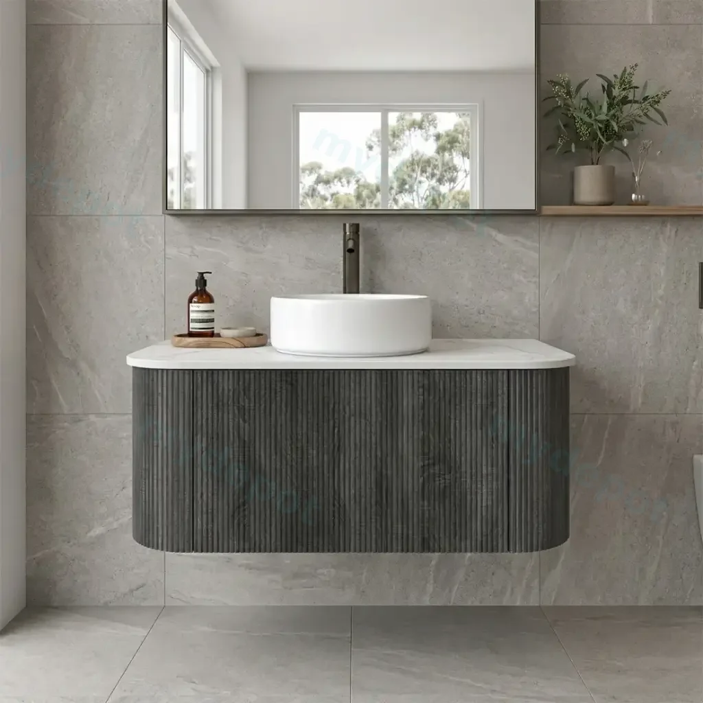 Kiama 900mm Dark Grey One Drawer Curved Wall Hung Vanity Cabinet Only