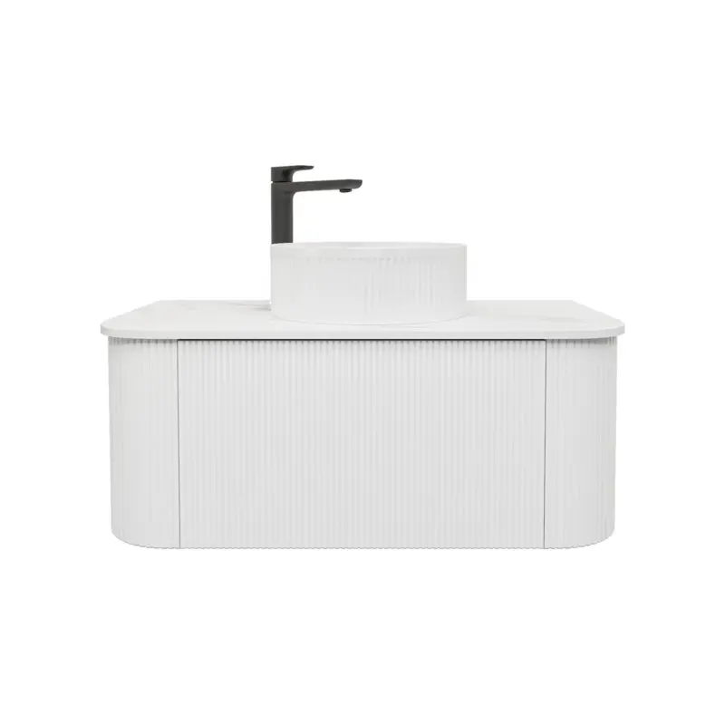 [93381/KC95W-MW] Kiama 900mm Matte White One Drawer Curved Wall Hung Vanity