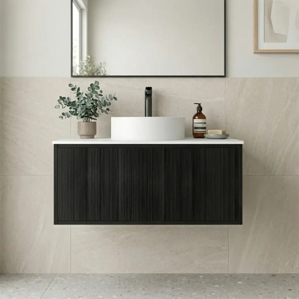 [93319/K95LW-BO] Kiama 900mm Bottega Oak One Left Drawer One Right Door Wall Hung Vanity Cabinet Only