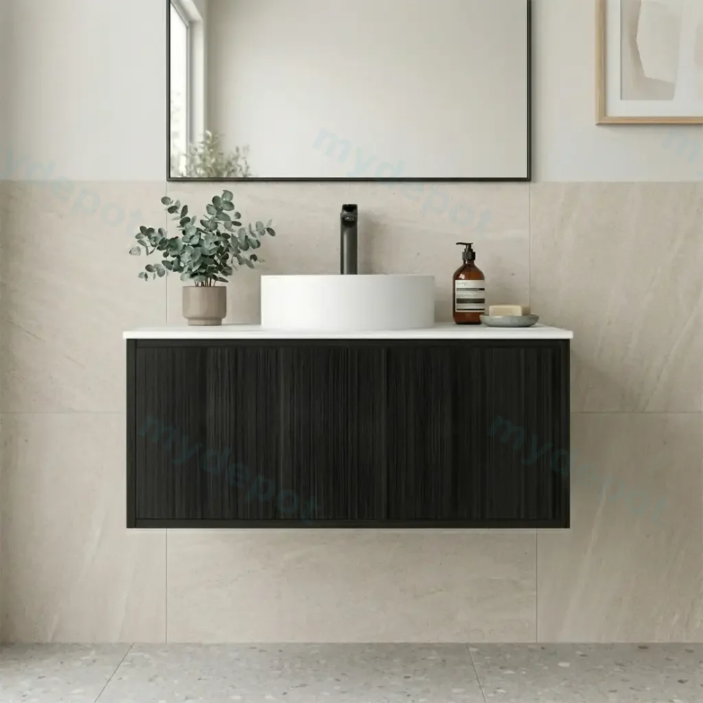 Kiama 900mm Bottega Oak One Right Drawer One Left Door Wall Hung Vanity Cabinet Only