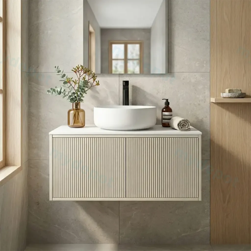 Kiama 900mm Coastal Oak One Left Drawer One Right Door Wall Hung Vanity Cabinet Only