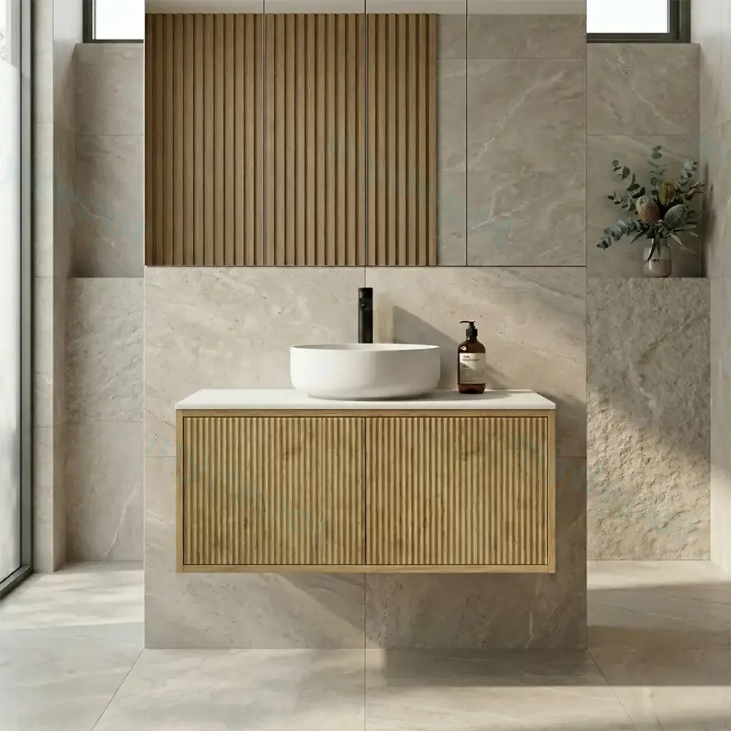 Kiama 900mm Prime Oak One Left Drawer One Right Door Wall Hung Vanity Cabinet Only