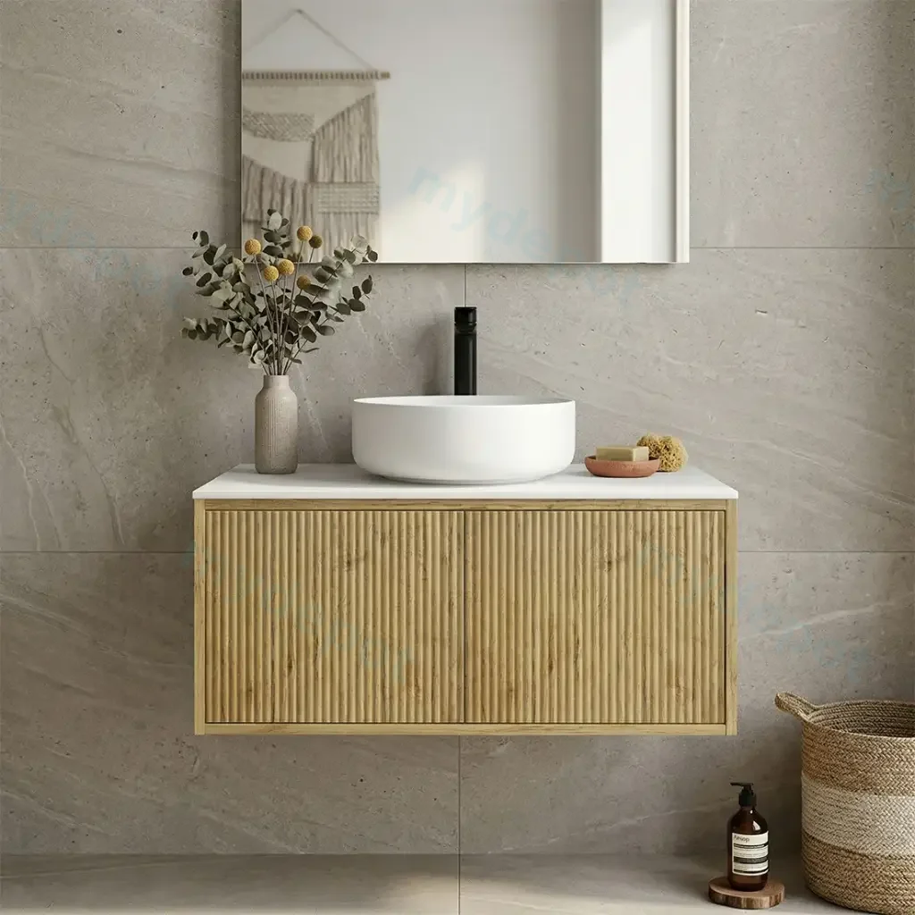 Kiama 900mm Prime Oak One Right Drawer One Left Door Wall Hung Vanity Cabinet Only