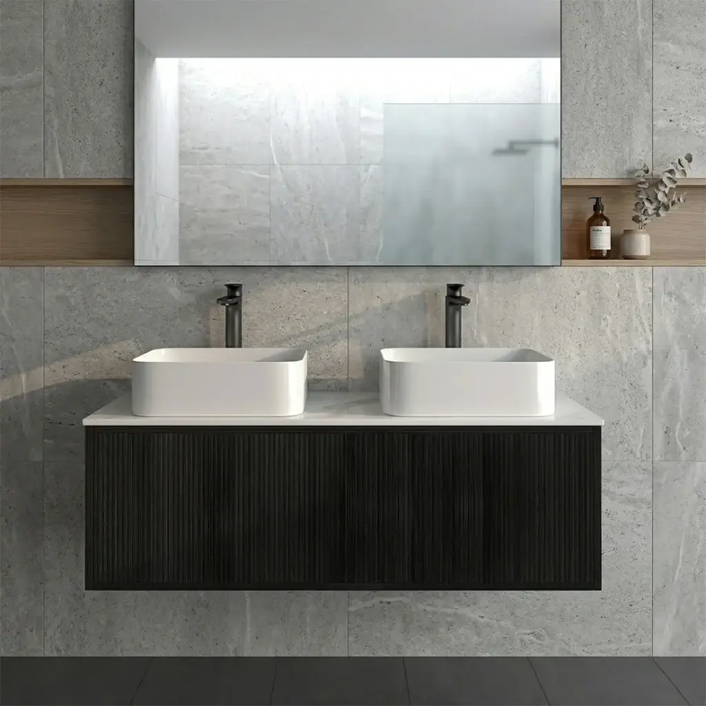 [93329/K1239RW-BO] Kiama Slim 1200mm Bottega Oak One Right Drawer One Left Door Narrow Wall Hung Vanity Cabinet Only