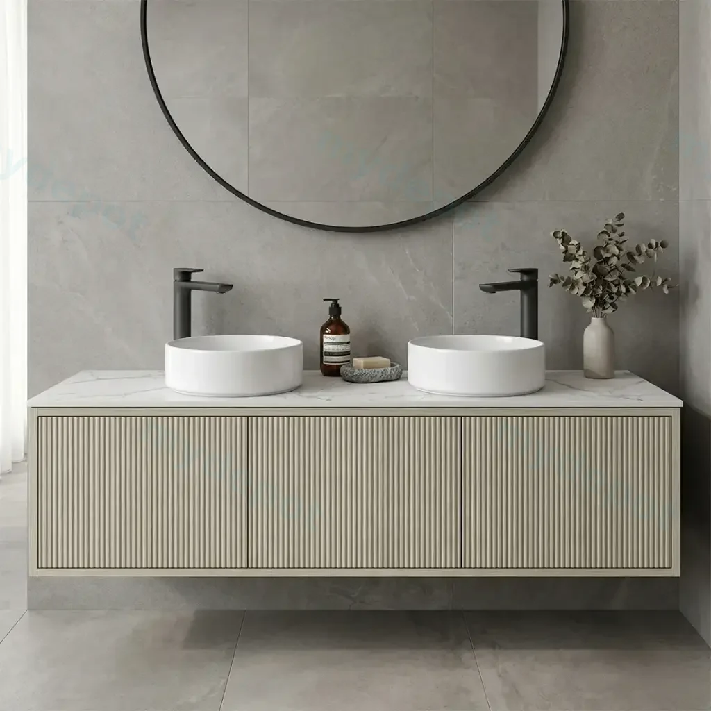 [93292/K1539W-CO] 1500mm Kiama Coastal Oak Midder Door Narrow Wall Hung Vanity Cabinet Only