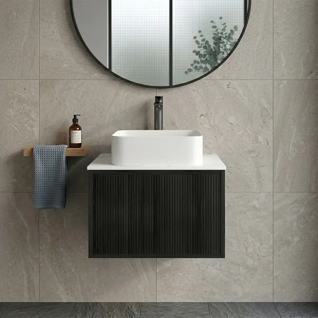 [93324/K639W-BO] Kiama Slim 600mm Bottega Oak One Drawer Narrow Wall Hung Vanity Cabinet Only