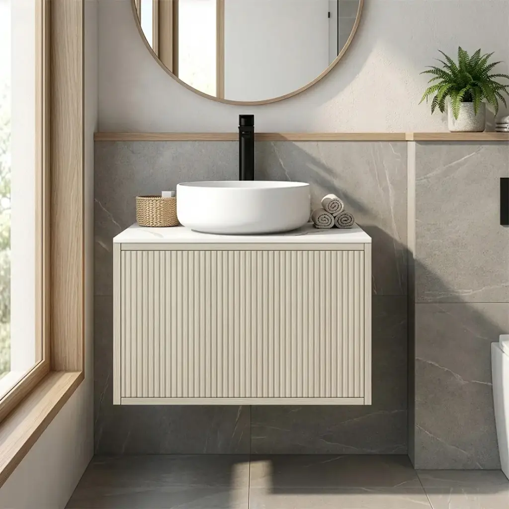 [93286/K639W-CO] Kiama Slim 600mm Coastal Oak One Drawer Narrow Wall Hung Vanity Cabinet Only