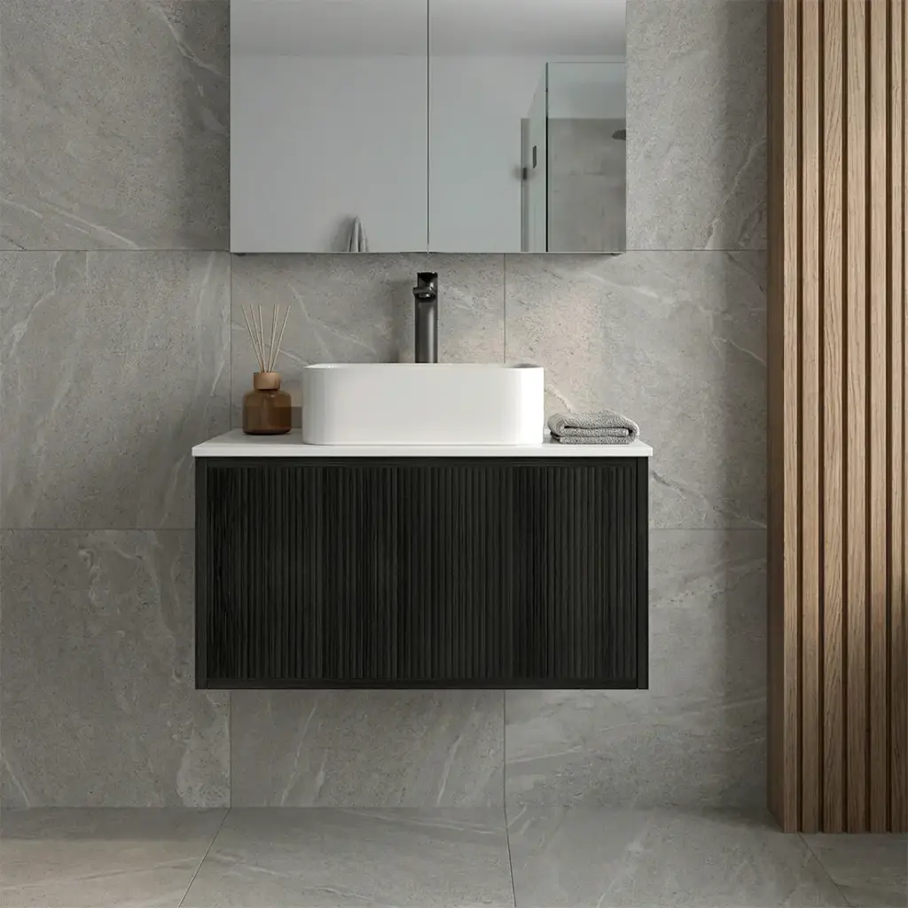 [93325/K739W-BO] Kiama Slim 750mm Bottega Oak One Drawer Narrow Wall Hung Vanity Cabinet Only