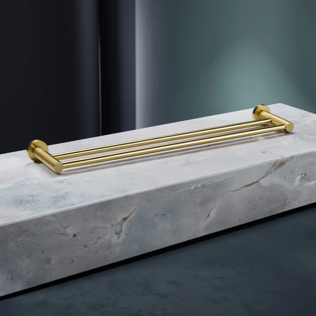 [44714] Linie Double Towel Rail 600mm Brushed Gold