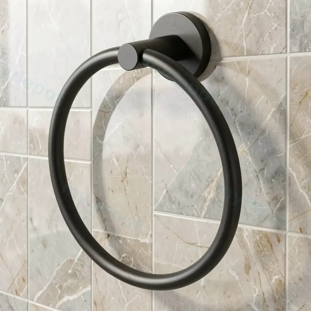 Lucid Pin Round Black Hand Towel Ring