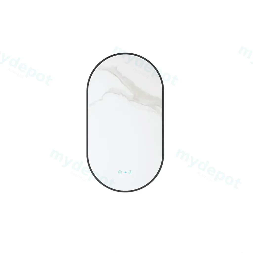 Maia Series 500x900x45mm Matt Black Oval LED Mirror