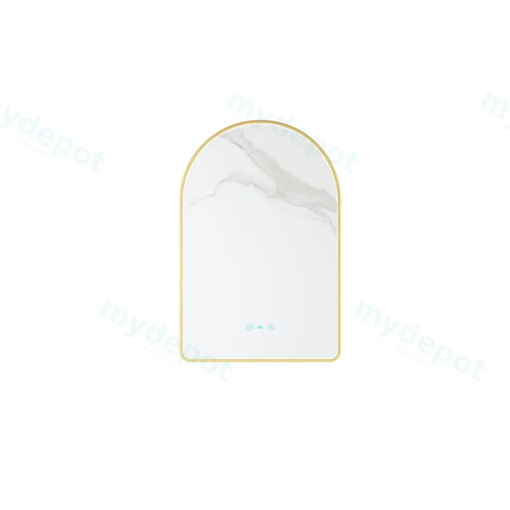 Maia Series 600x900x45mm Brushed Gold Arch LED Mirror