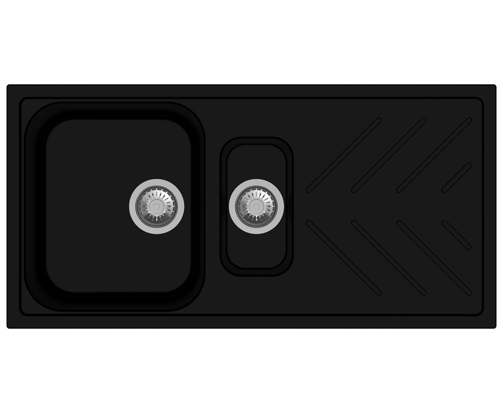 [40579] New Beethoven D150 Nera Black 1 and 1/4 Bowl Granite Kitchen Sink 1000*500mm