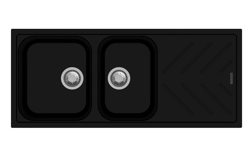 [40581] New Beethoven D200 Nera Black 1 and 3/4 Bowl Granite Kitchen Sink 1060*500mm