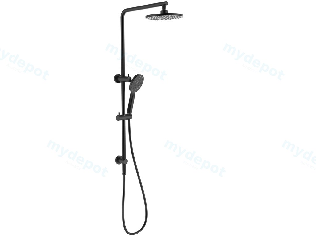 New Cora II Round Brass Multifunction Shower Set Matt Black,200mm Plastic Shower Head