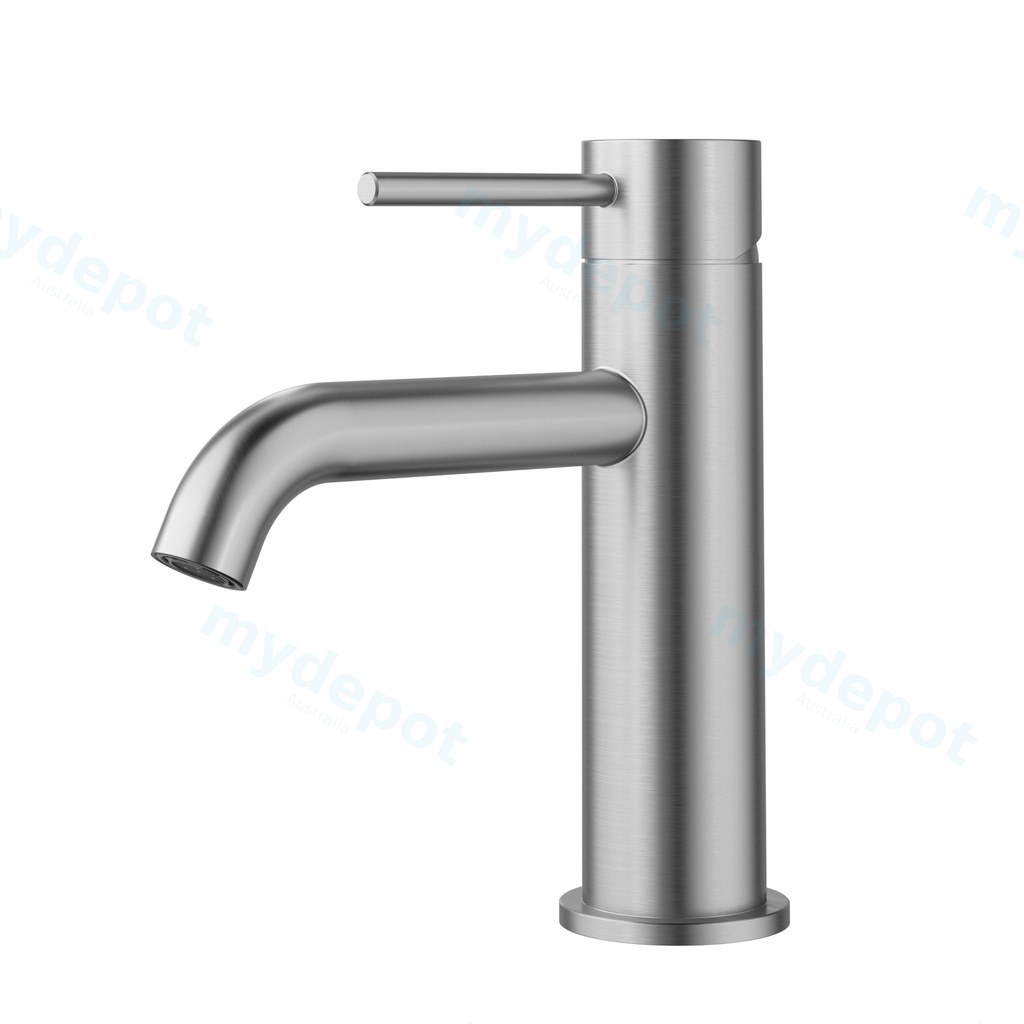 Otus Slimline SS Basin Mixer Curved Spout in Brushed Stainless Steel