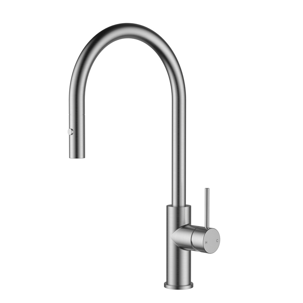 [44907] Otus Slimline SS Gooseneck Pull-Out Sink Mixer Brushed Stainless Steel