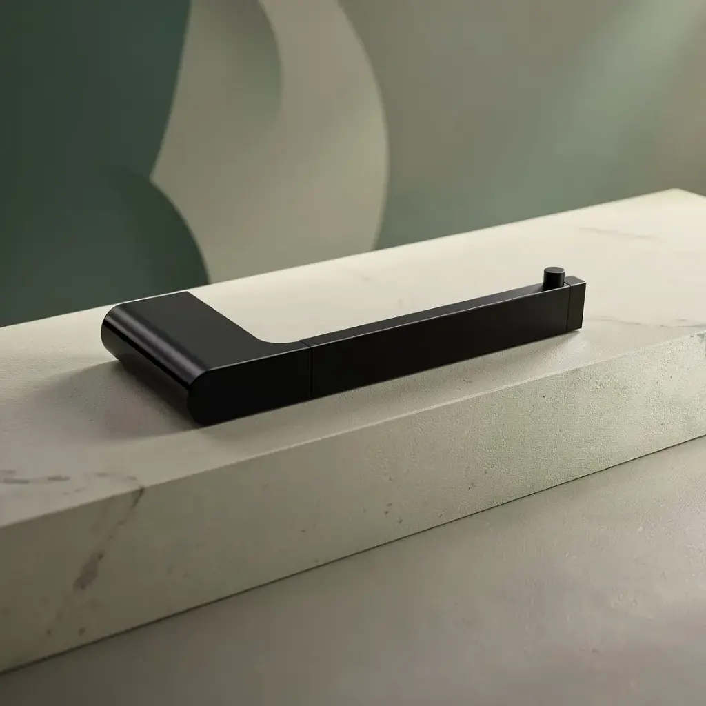 [41079] Persano Matte Black Zinc Alloy Toilet Roll Holder