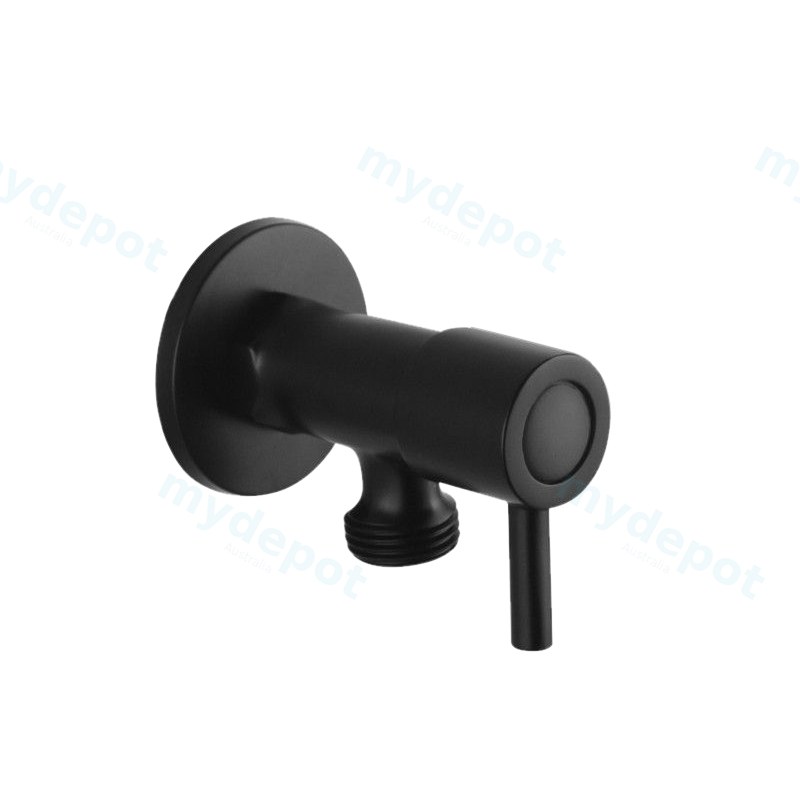[41324] Round Black Brass 1/4 Turn Washing Machine Stop Tap Wall Mounted