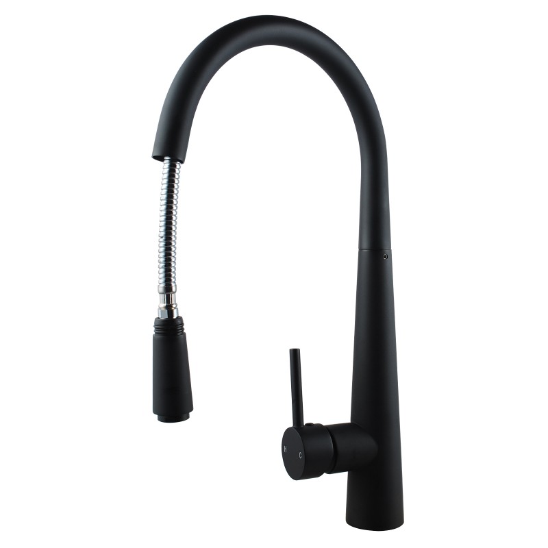 [40407] Round Black Pull Out Kitchen Sink Mixer Tap