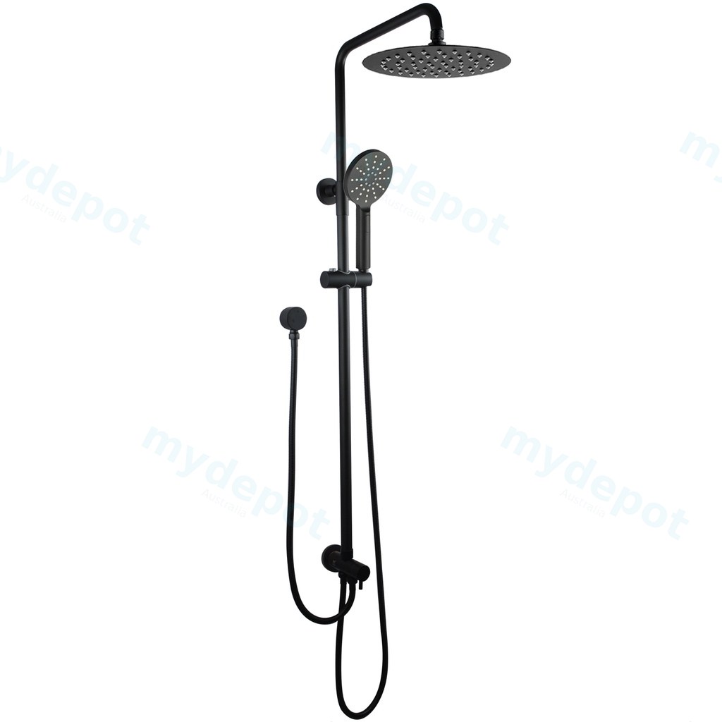 [40346] Round Black Top/Bottom Water Inlet Twin Shower Rail With Diverter