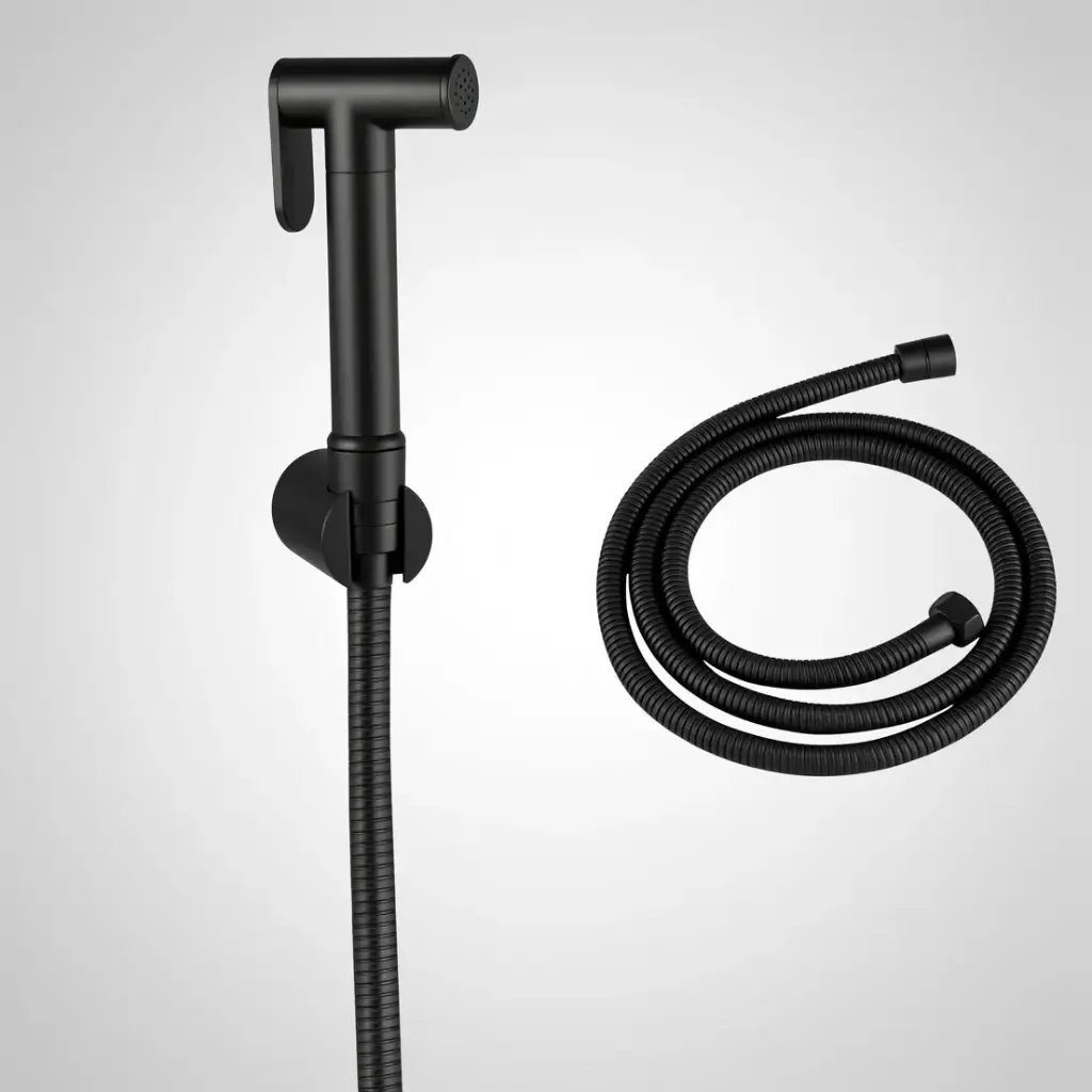[41475] Round Brass Black Toilet Bidet Spray Kit With 1.2m Stainless Steel Hose