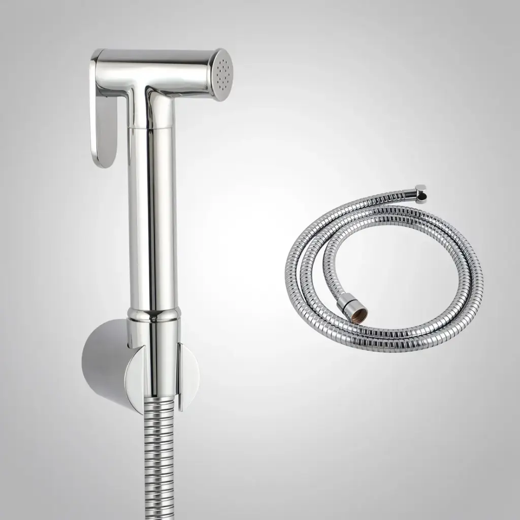 [41474] Round Brass Chrome Toilet Bidet Spray Kit With 1.2m Stainless Steel Hose