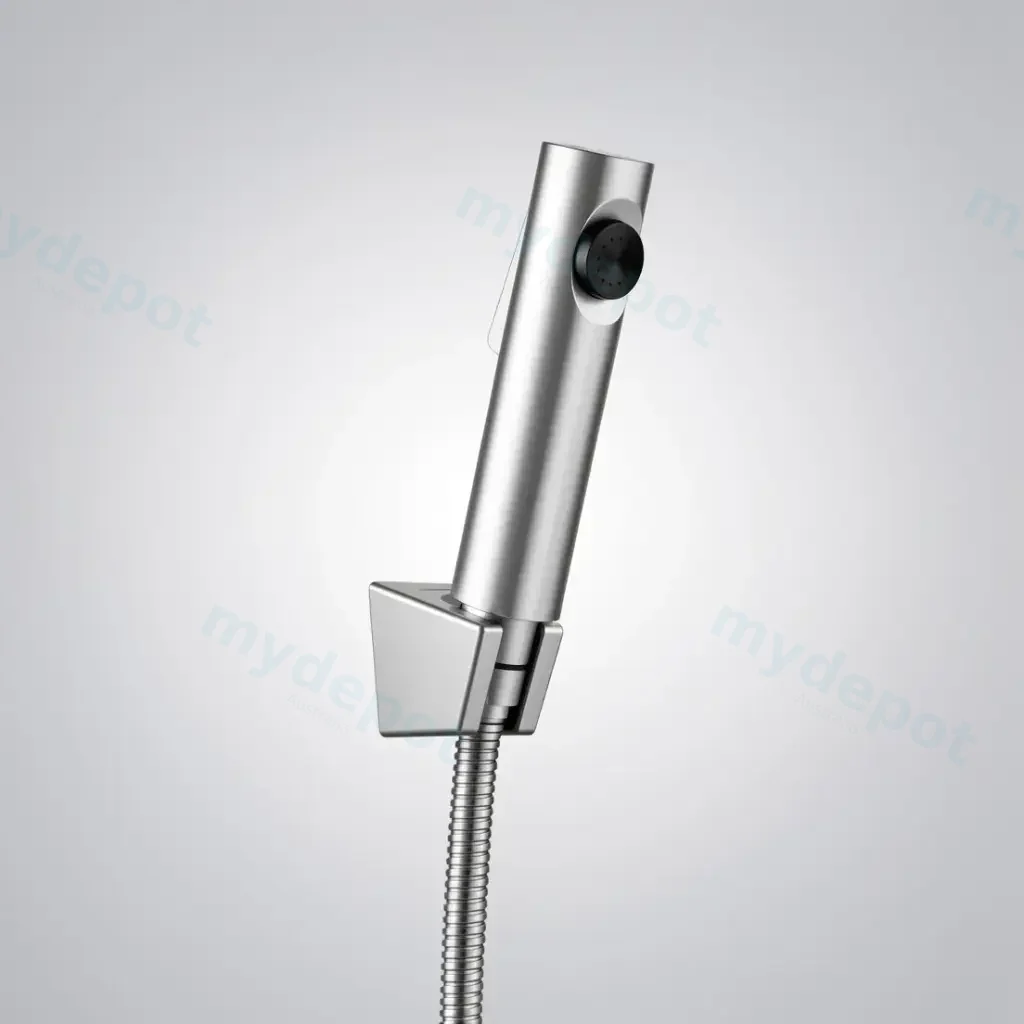 Round Brushed Nickel ABS Toilet Bidet Spray Kit With Stainless Steel Hose