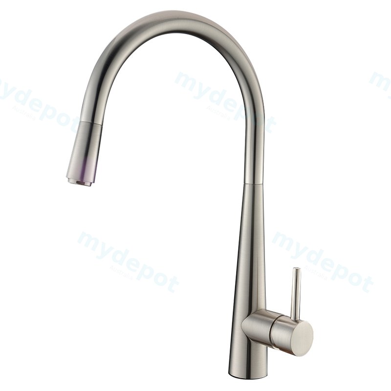 [40408] Round Brushed Nickel Pull Out Kitchen Sink Mixer Tap
