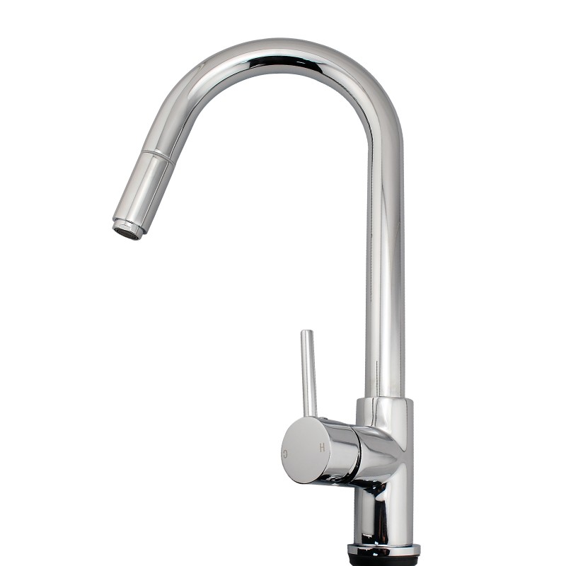 [40400] Round Chrome Pull Out Kitchen Sink Mixer Tap
