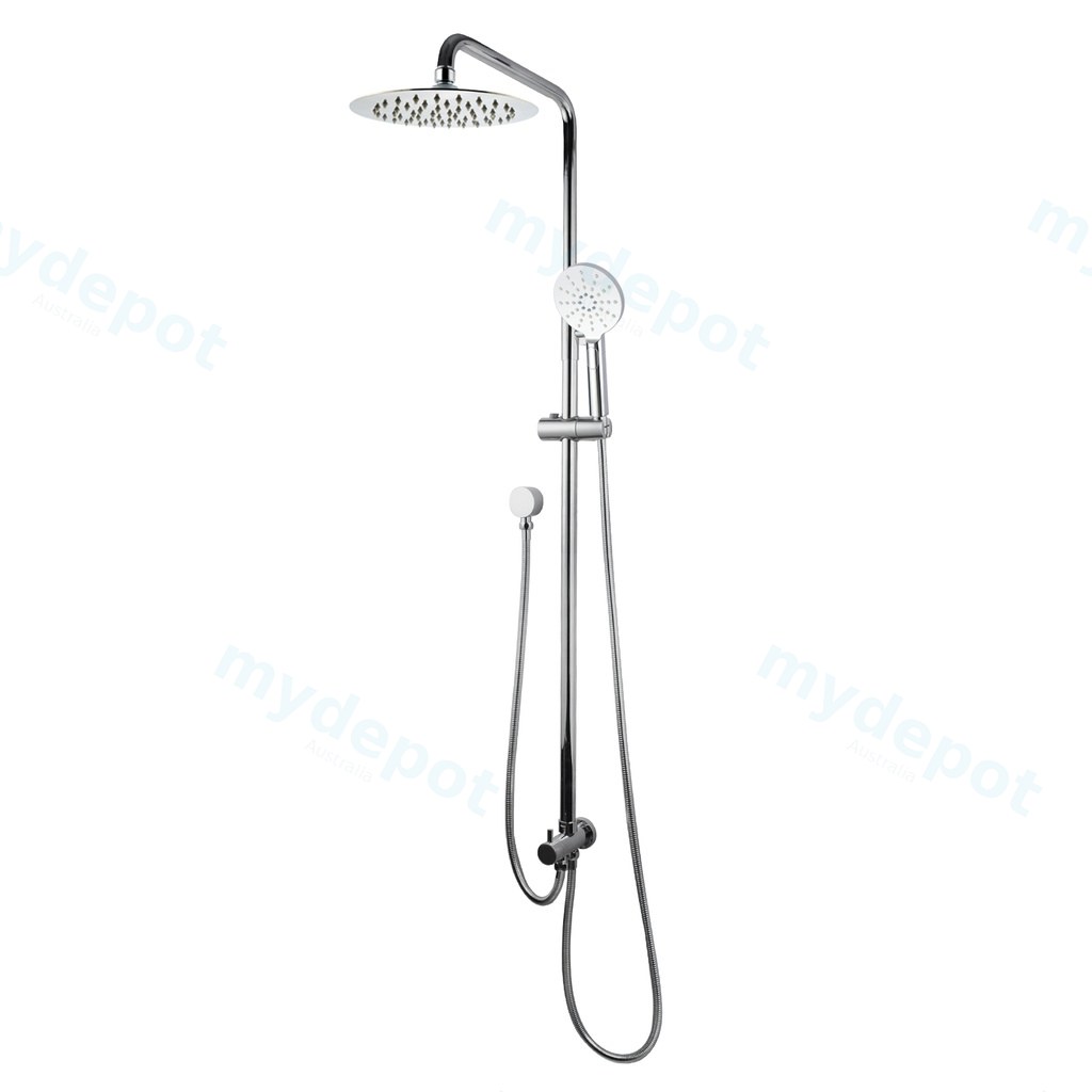 Round Chrome Top/Bottom Water Inlet Twin Shower Rail With Diverter