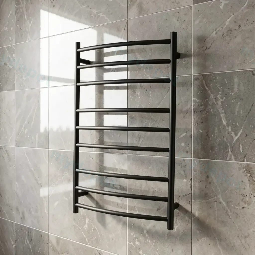Round Matte Black Electric Heated Towel Rack 9 Bars
